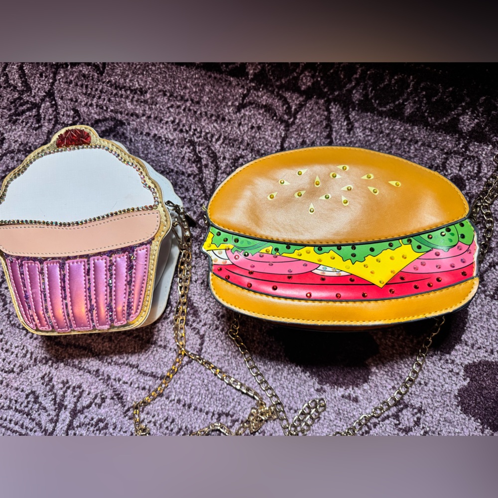 Unique hand embellished cupcake and hamburger tiny purses